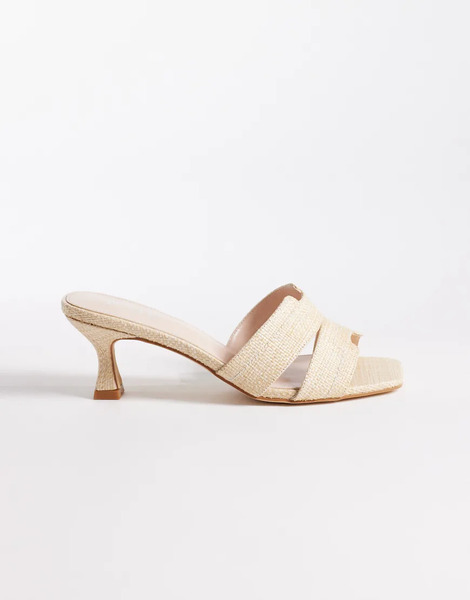  Raid Clydie Kitten Heel Mule Sandals In Raffia Neutral 