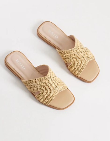  Raid Coraline Flat Slider Sandals In Camel Raffia Neutral 
