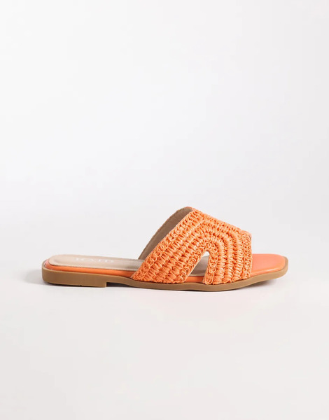  Raid Coraline Flat Slider Sandals In Orange Raffia 