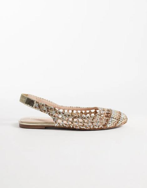  Raid Hanne Woven Slingback Ballet Flats In Gold 