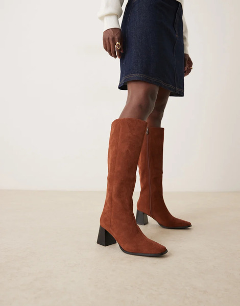  Raid Ishbel Block Heeled Boots In Brown Micro 