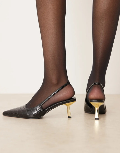  Raid Laura Kitten Heel Slingback Shoes In Black Patent 