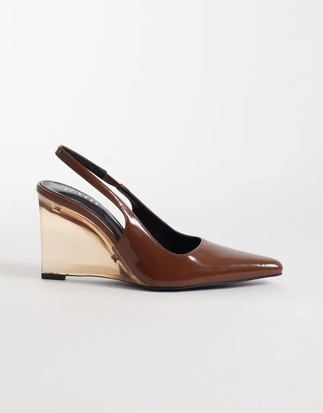  Raid Louna Slingback Clear Wedge Shoes In Brown 