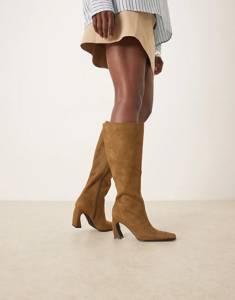  Raid Rosaleen Curve Heeled Knee Boots In Olive Micro Green 
