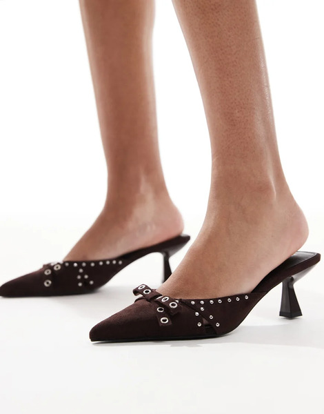  Raid Tinsley Kitten Heeled Mules With Bow In Chocolate Brown 