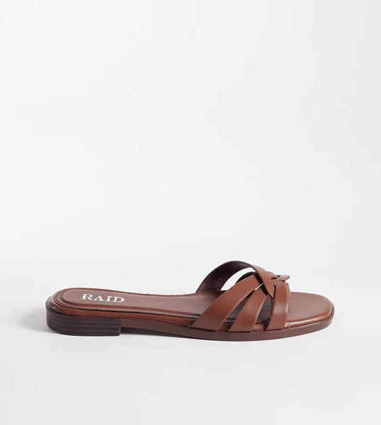  Raid Wide Fit Toffee Flat Slider Sandals In Brown 