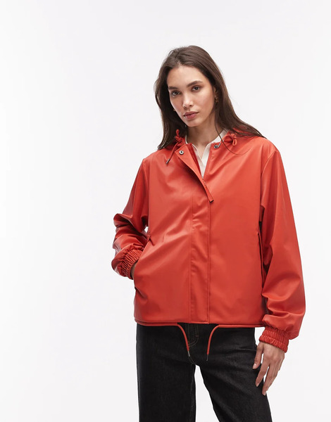  Rains 18040 String Waterproof Hooded Jacket In Red 