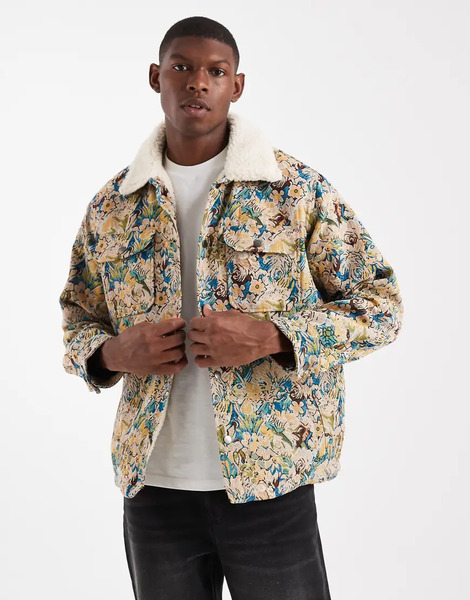  Redefined Rebel Boxy Camo Jacquard Trucker Jacket In Green 