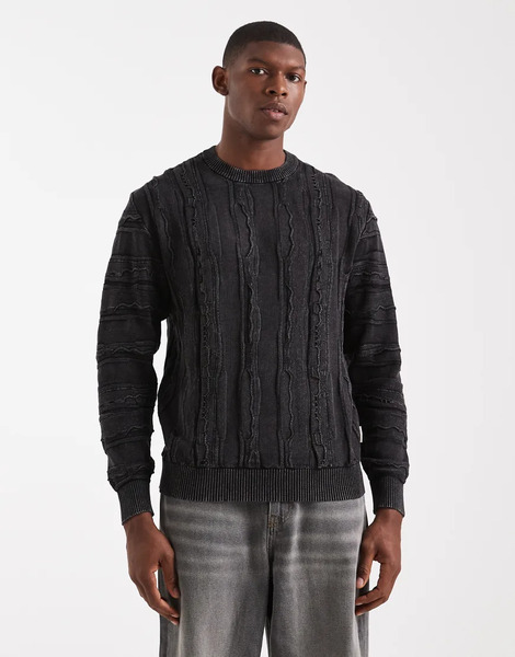  Redefined Rebel Boxy Knitted Cable Jumper In Black 