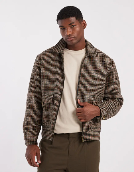  Redefined Rebel Boxy Padded Coach Jacket In Brown Check 