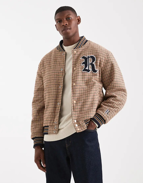  Redefined Rebel Boxy Varsity Jacket In Brown Check 