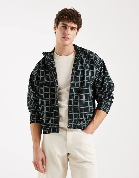  Redefined Rebel Bryant Oversized Checked Jacket In Dark Green 