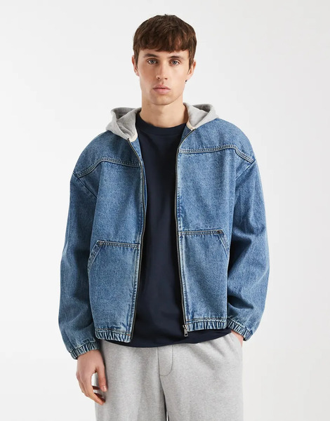  Redefined Rebel John Oversized Denim Hooded Jacket In Mid Blue 