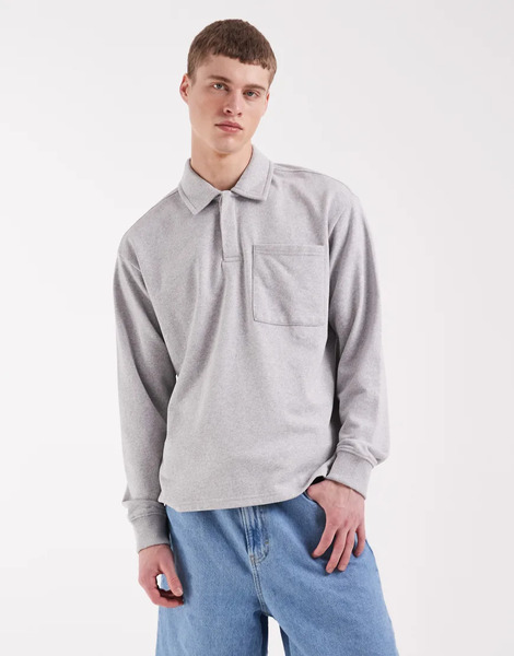  Redefined Rebel Moses Sweat Polo Top In Light Grey 