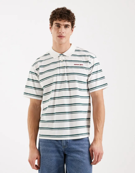  Redefined Rebel Torrey Short Sleeve Stripe Oversized Polo In White Multi 