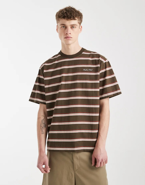  Redefined Rebel Tyler T Shirt In Coffee Stripe Brown 
