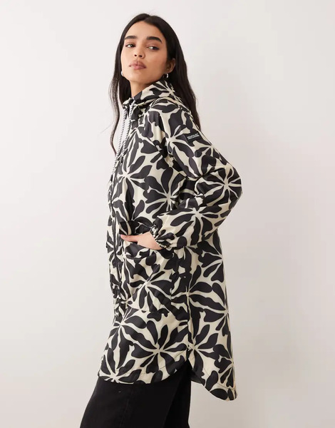  Regatta Waterproof Brindel Pack It Hooded Jacket In Abstract Floral Neutral 