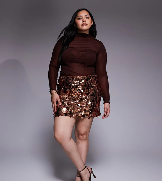  Renee Studio Disc Sequin Mini Skirt In Gold 