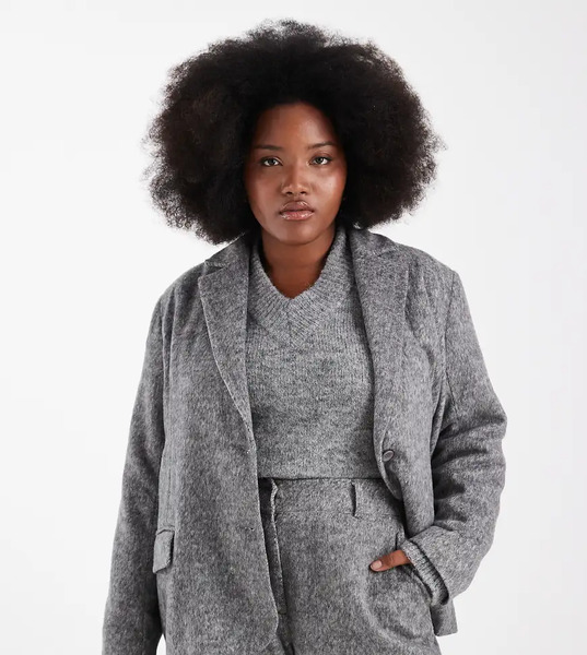  Renee Studio Plus Exclusive Brushed Wool Look Oversized Tailored Blazer Co Ord In Grey 