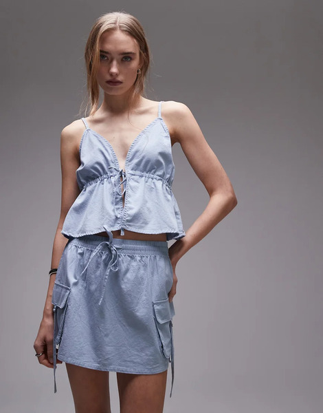  Rhythm Dolly Ruffle Tie Front Top In Blue 