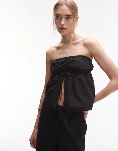 Rhythm Posie Gathered Strapless Top In Black 