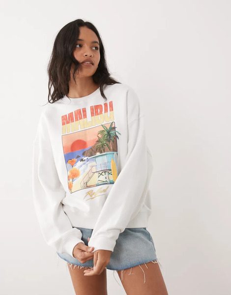 Rip Curl Beach Print Beach Sweatshirt In White 