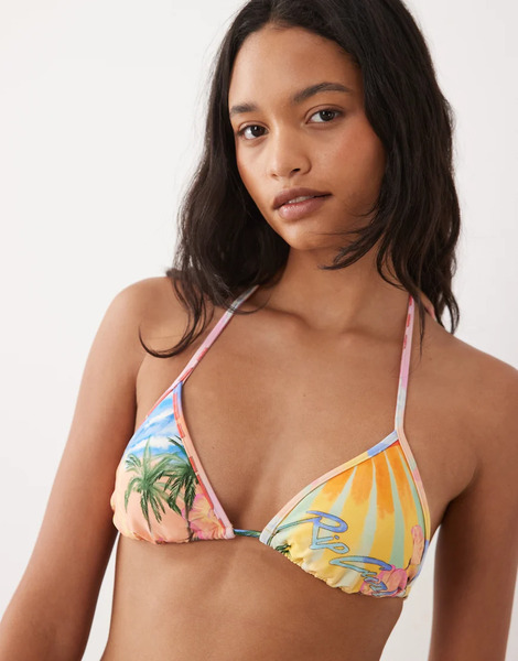  Rip Curl Beach Print Triangle Bikini Top In Yellow Multi 