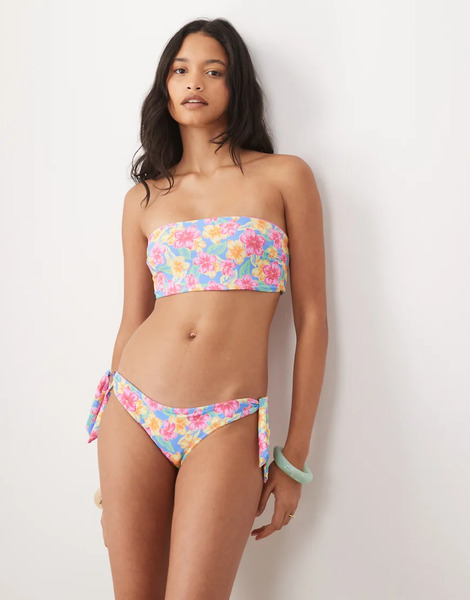  Rip Curl Floral Print Tieside Bikini Bottom In Pink Multi 