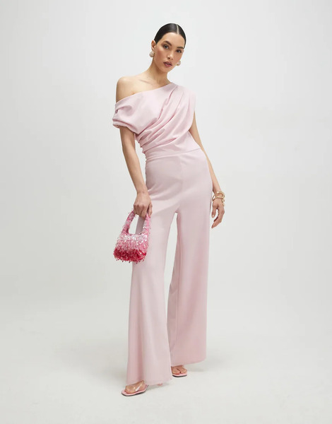  River Island Asymmetric Drape Jumpsuit In Pink 