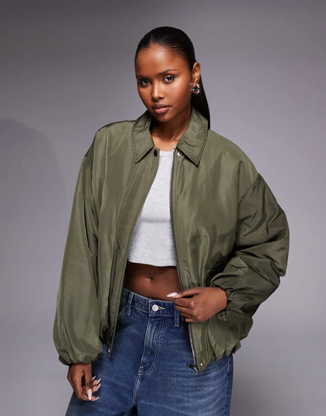  River Island Bubble Hem Tech Jacket In Khaki Green 