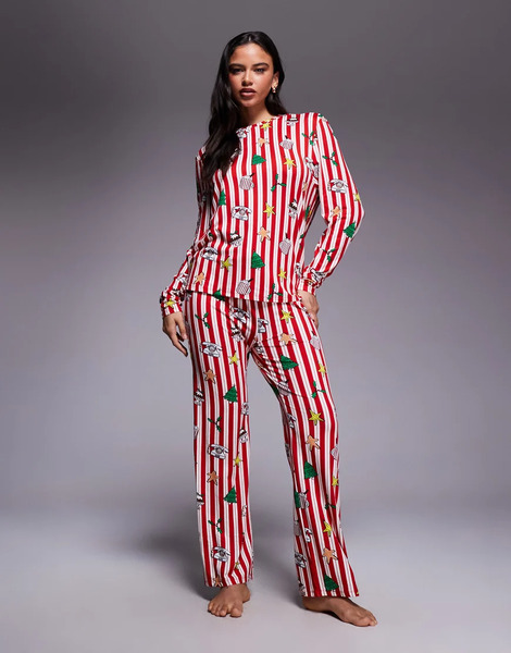  River Island Christmas Doodle Pattern Pyjama Set In Red 