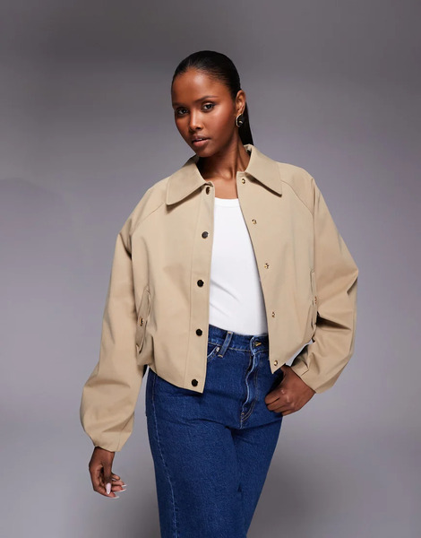  River Island Collared Harrington Jacket In Beige Neutral 