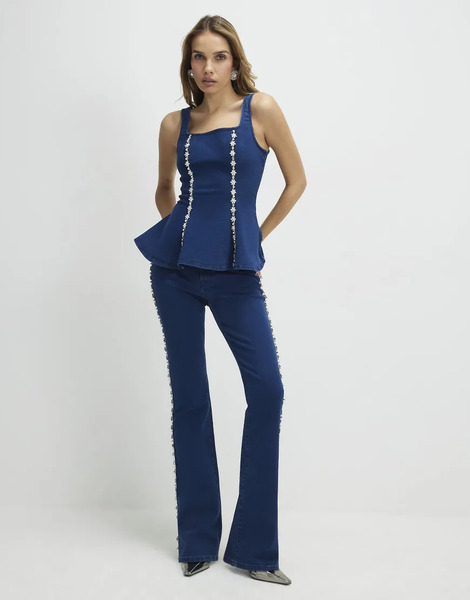  River Island Denim Embellished Bootcut Jeans In Denim   Medium Blue 