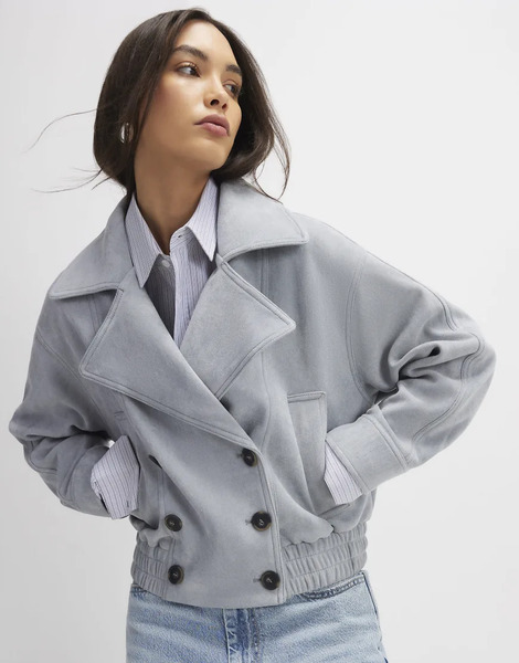  River Island Faux Suede Collared Bomber Jacket In Blue   Light 