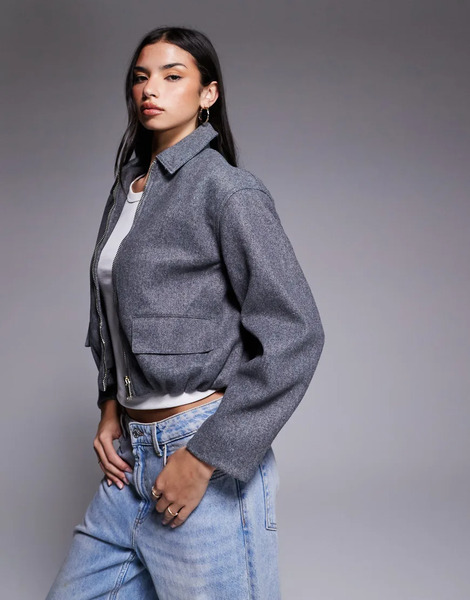  River Island Harrington Jacket In Grey 