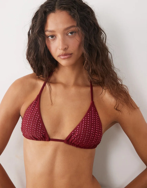  River Island Hotfix Triangle Bikini Top In Red 
