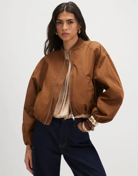  River Island Long Sleeve Bomber Jacket In Rust Red 