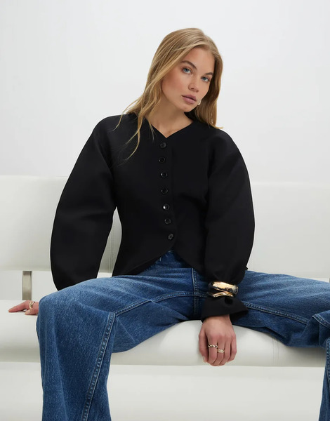  River Island Long Sleeve Button Up Jacket In Black 