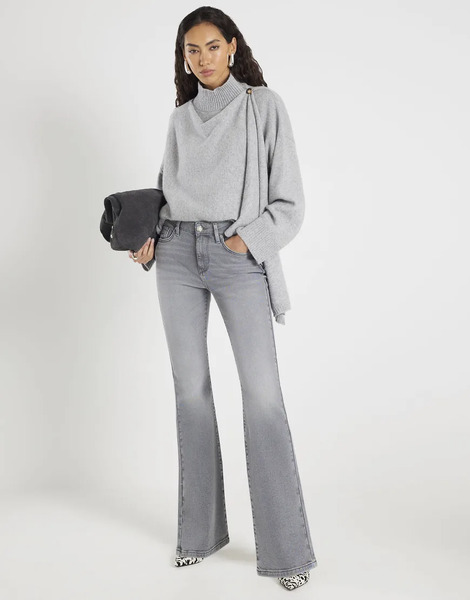  River Island Mid Rise Flared Jeans In Grey 