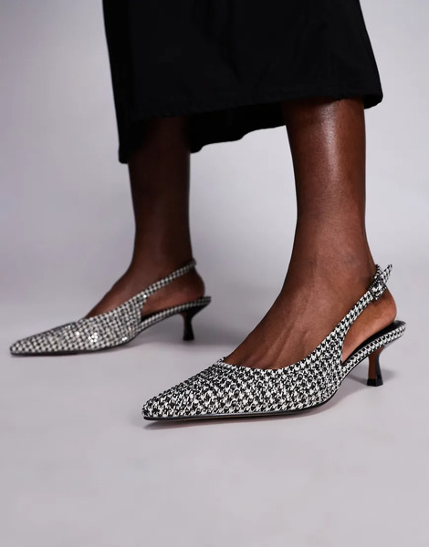  River Island Patterned Slingback Court Heel In Black 