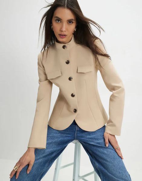  River Island Pocket Detail Structured Jacket In Beige Neutral 