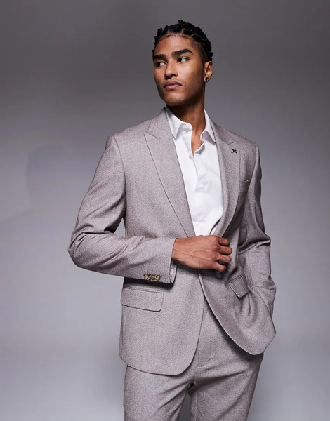  River Island Slim Textured Suit Jacket In Medium Stone Neutral 