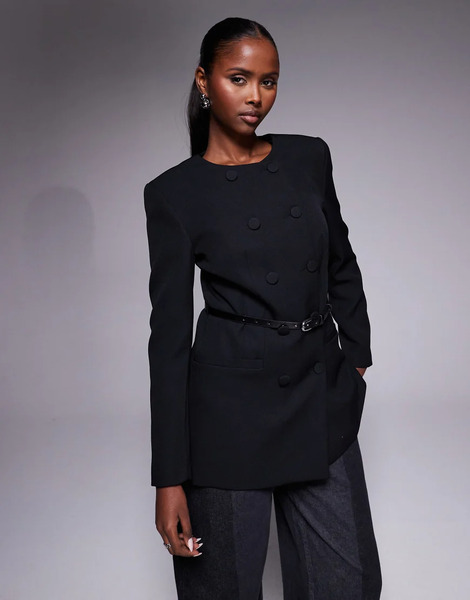 River Island Structured Oversized Blazer In Black 