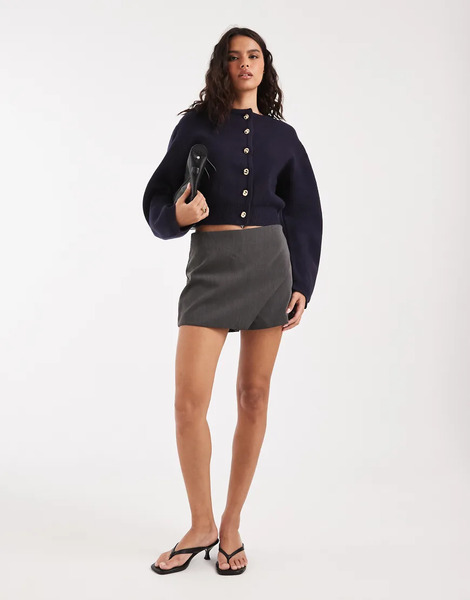  River Island Structured Sleeve Cardigan In Navy 