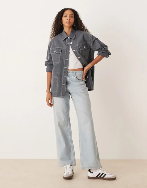  Roxy Chloe Kim Pop Stitch Oversized Relaxed Fit Shacket In True Black 