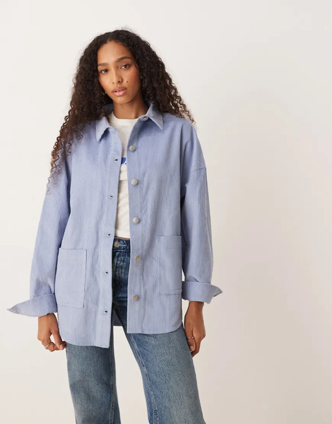  Roxy Kick Back Washed Cord Button Down Shirt Jacket In Blue Blizzard 
