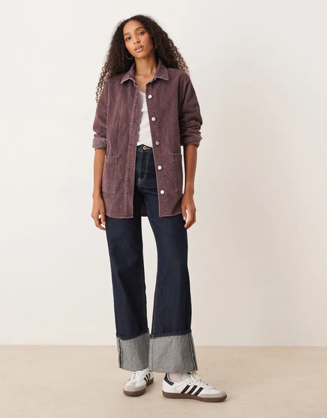  Roxy Kick Back Washed Cord Button Down Shirt Jacket In Huckleberry Red 