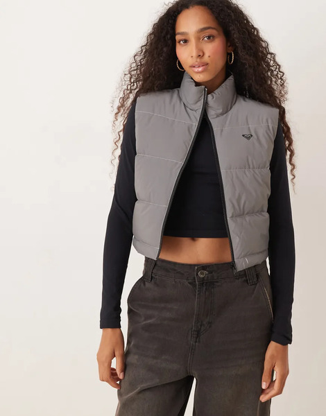  Roxy Move Free Puffy Puffy Vest In Silver Reflective Grey 