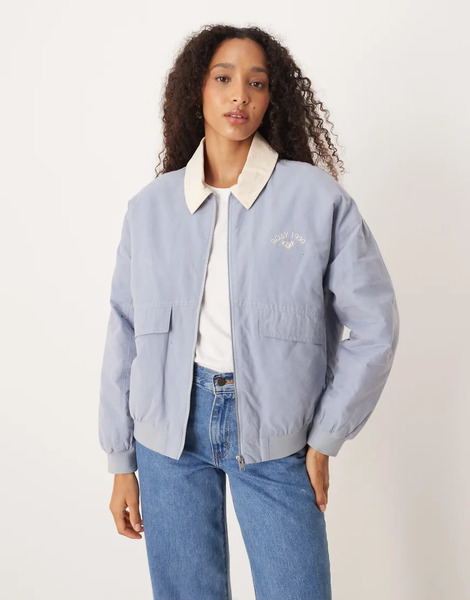  Roxy Sweet Talk Cotton Canva Aviator Jacket In Blue Blizzard 