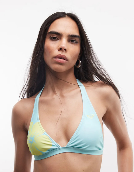  Roxy Tropical Triangle Halter Bikini Top In Blue 